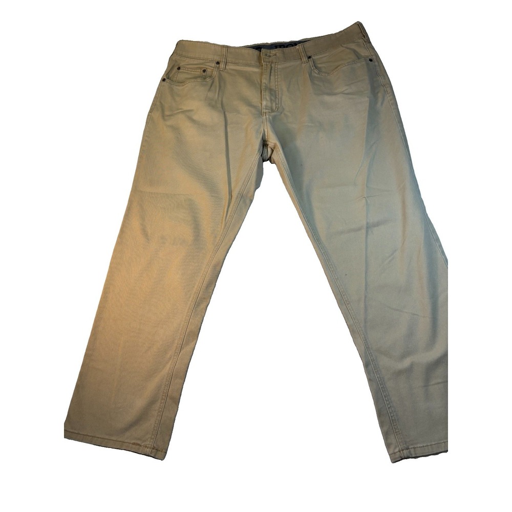 Iron Co. Men's 38x28 Pants Khaki Flat Front Stretch Waist Chino Cotton Preppy